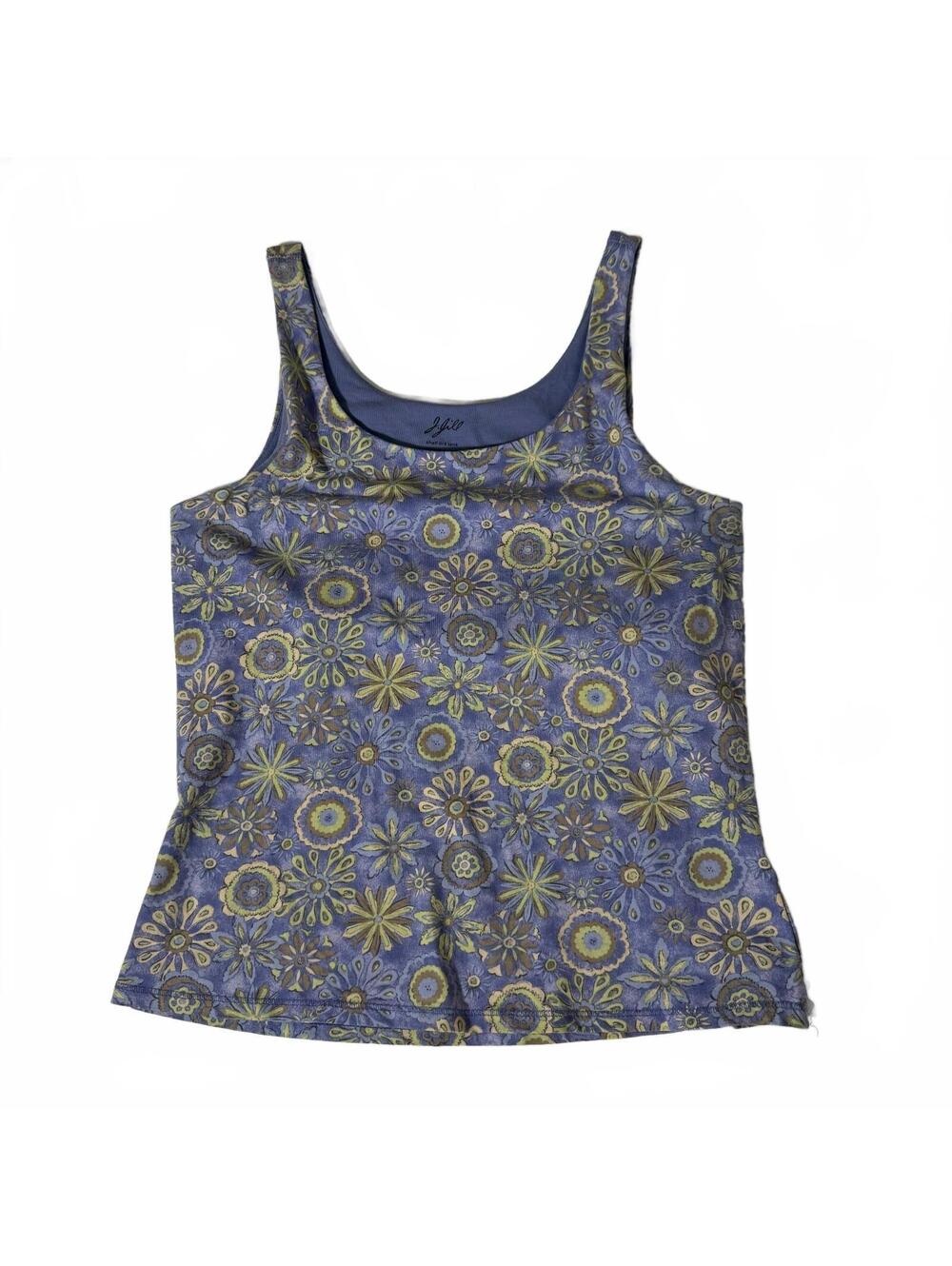 J. Jill Whimsical Floral Print Tank Top with Shelf Bra Cotton 90s Whimsigoth